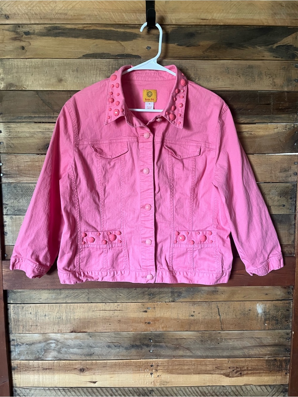 Ruby Rd. Pink Stud-Embellished Denim Jacket